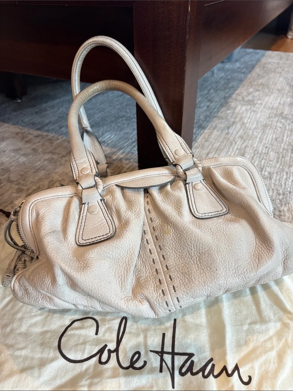 Cole Haan Light Cream Pebble Leather Satchel